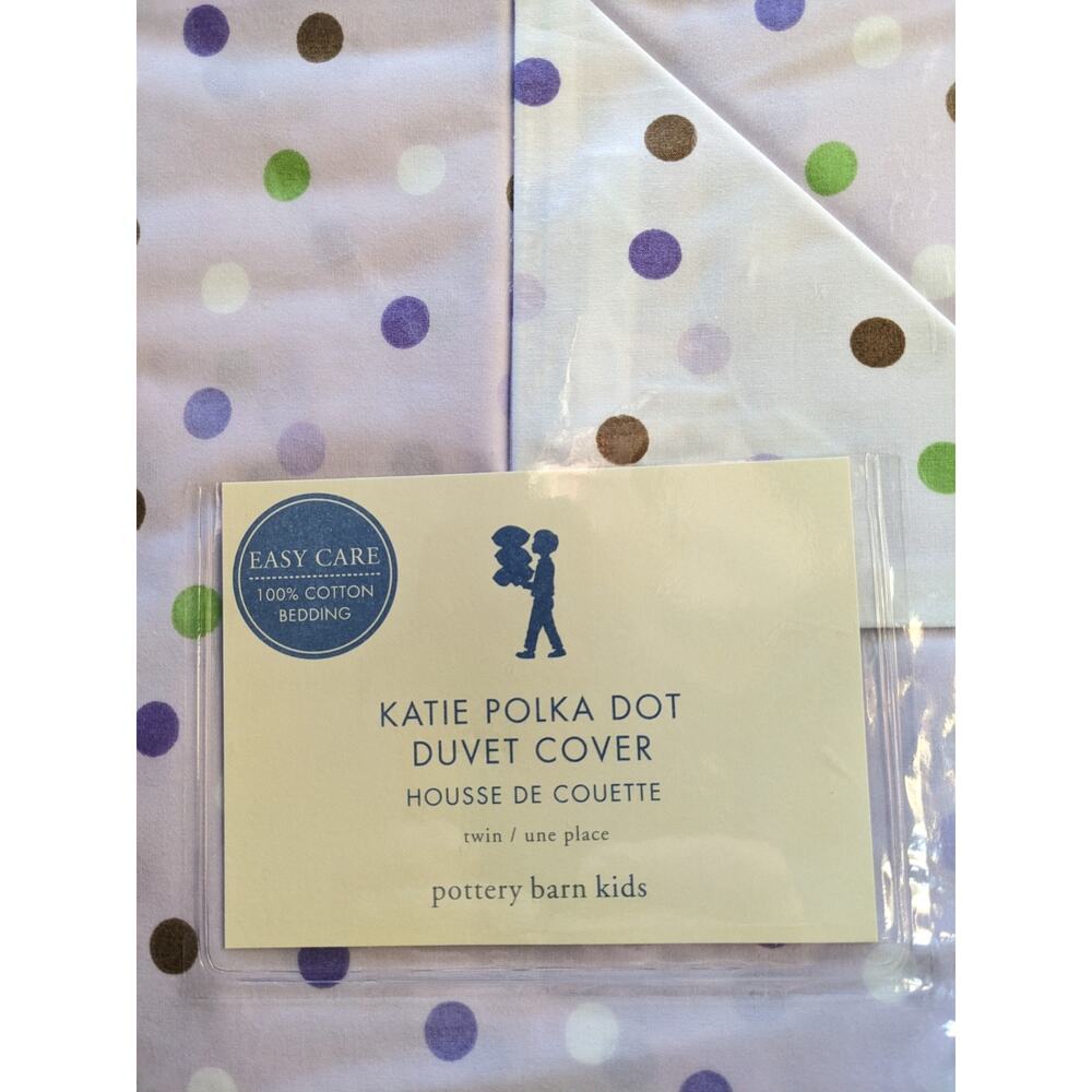 Pottery Barn Kids Polka Dot Bed Bedroom Duvet Cover Twin Purple Reversible Cute - Picture 2 of 4